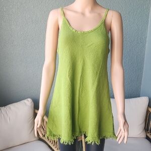 Sleeveless Green Fringe-Hem Women's Tank Top